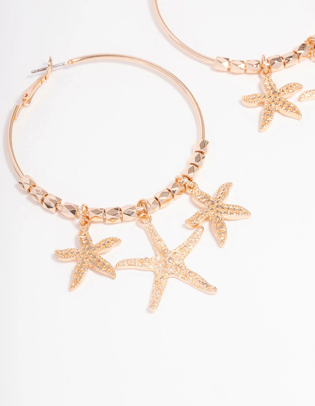 Gold Triple Starfish Hoop Earrings - Image 2