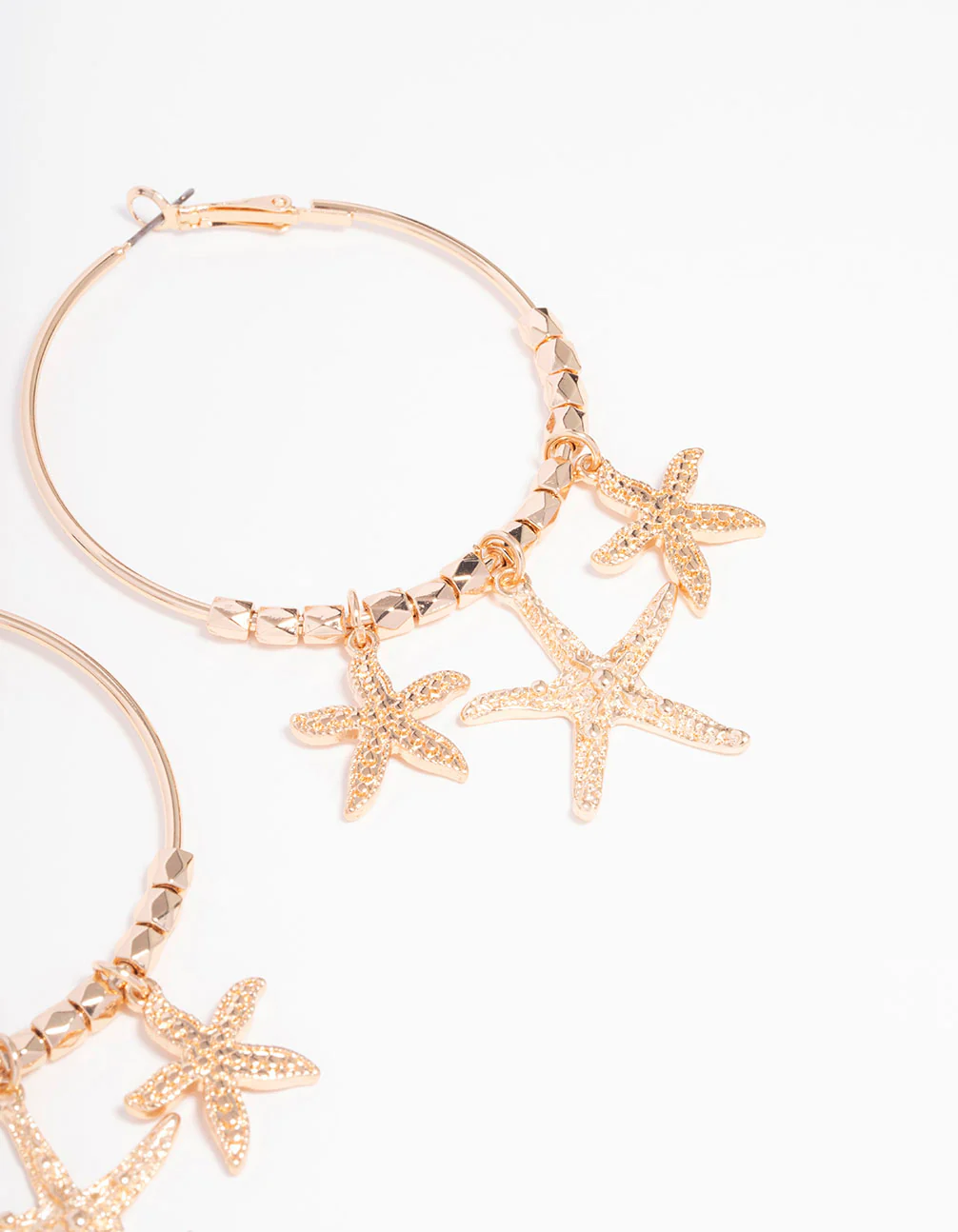 Gold Triple Starfish Hoop Earrings - Image 3