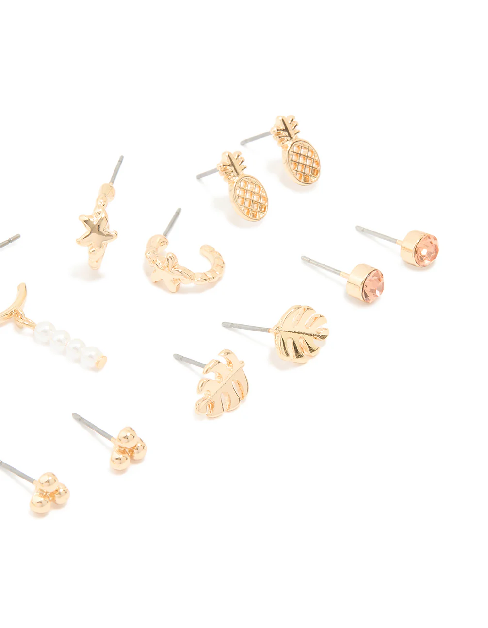 Gold Tropical Pineapple & Leaf Earrings 8-Pack - Image 2