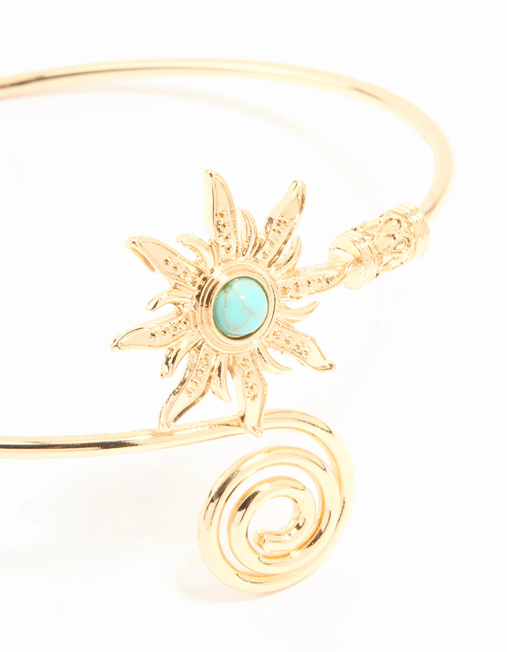 Gold Turquoise Stone Celestial Swirl Arm Cuff - Image 2