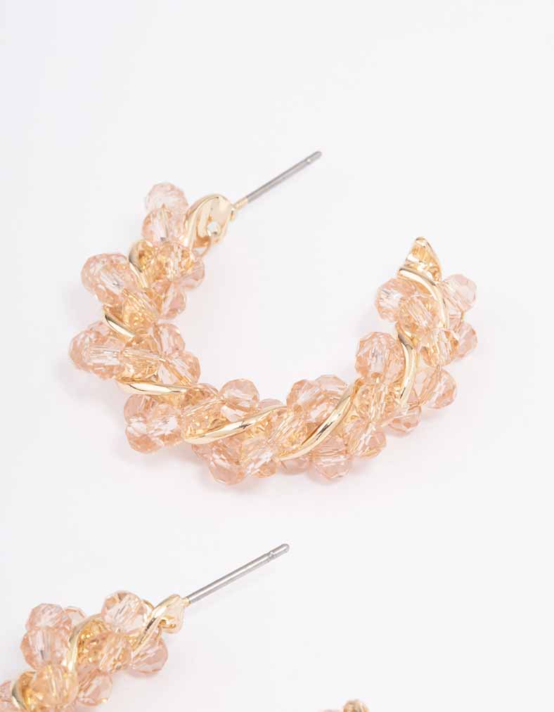 Gold Twisted Beaded Hoop Earrings - Image 3
