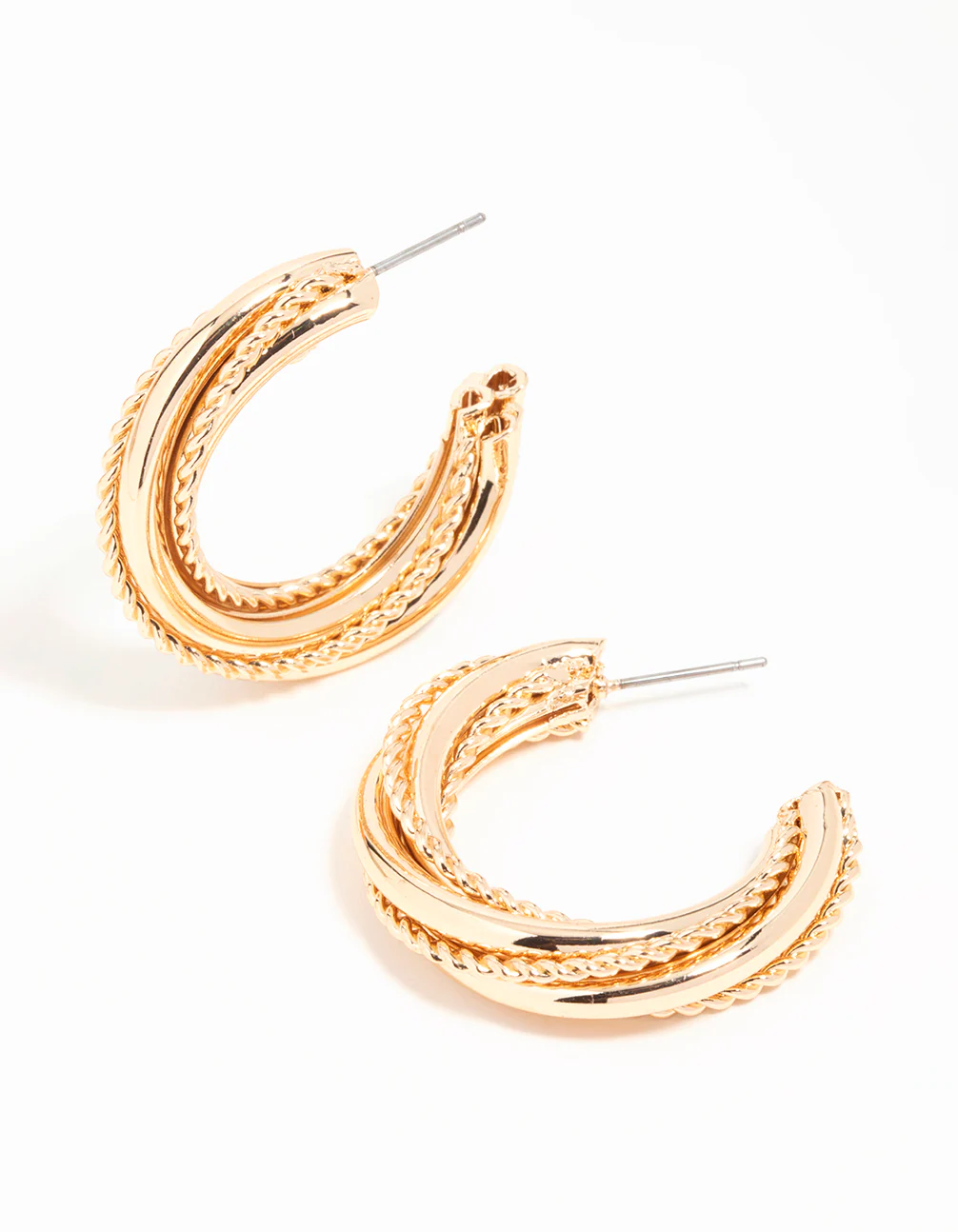 Gold Twisted C Hoop Earrings
