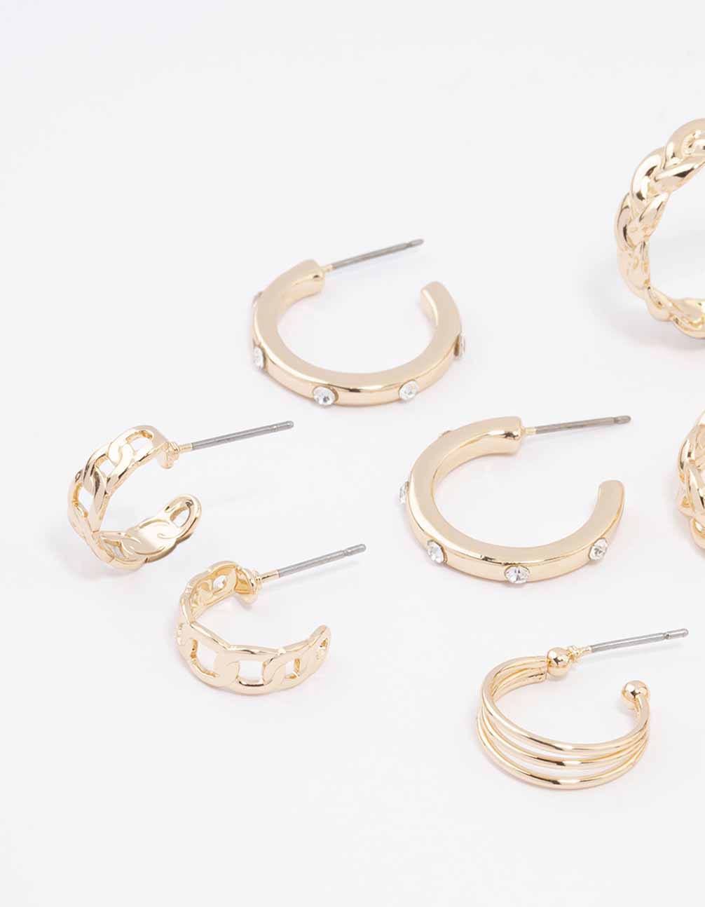 Gold Twisted Chain Hoop Earring 6-Pack - Image 2