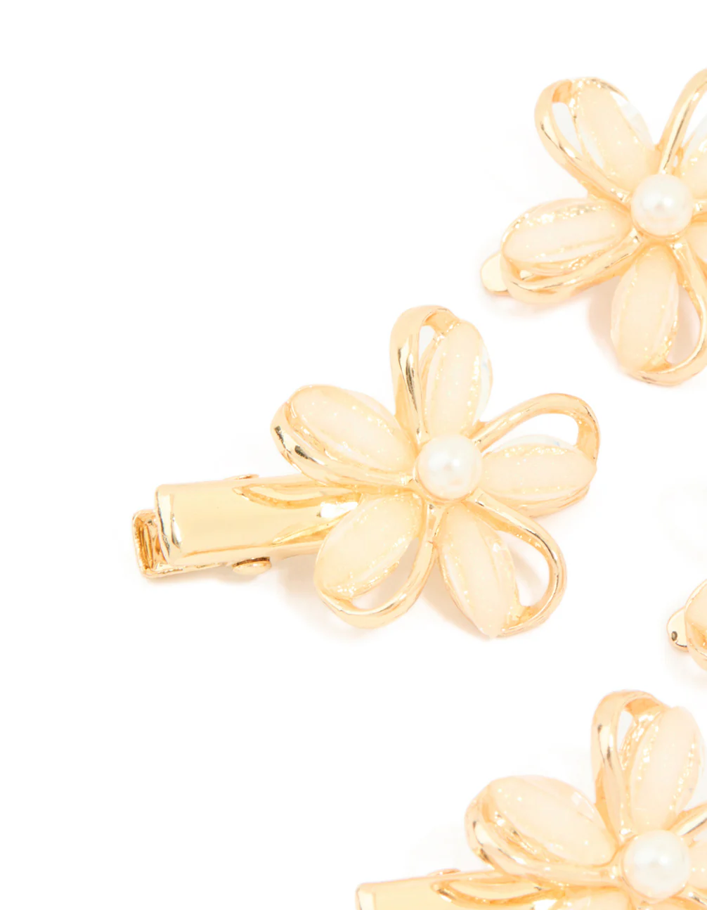 Gold Twisted Pink Flower Hair Clips 4-Pack - Image 2