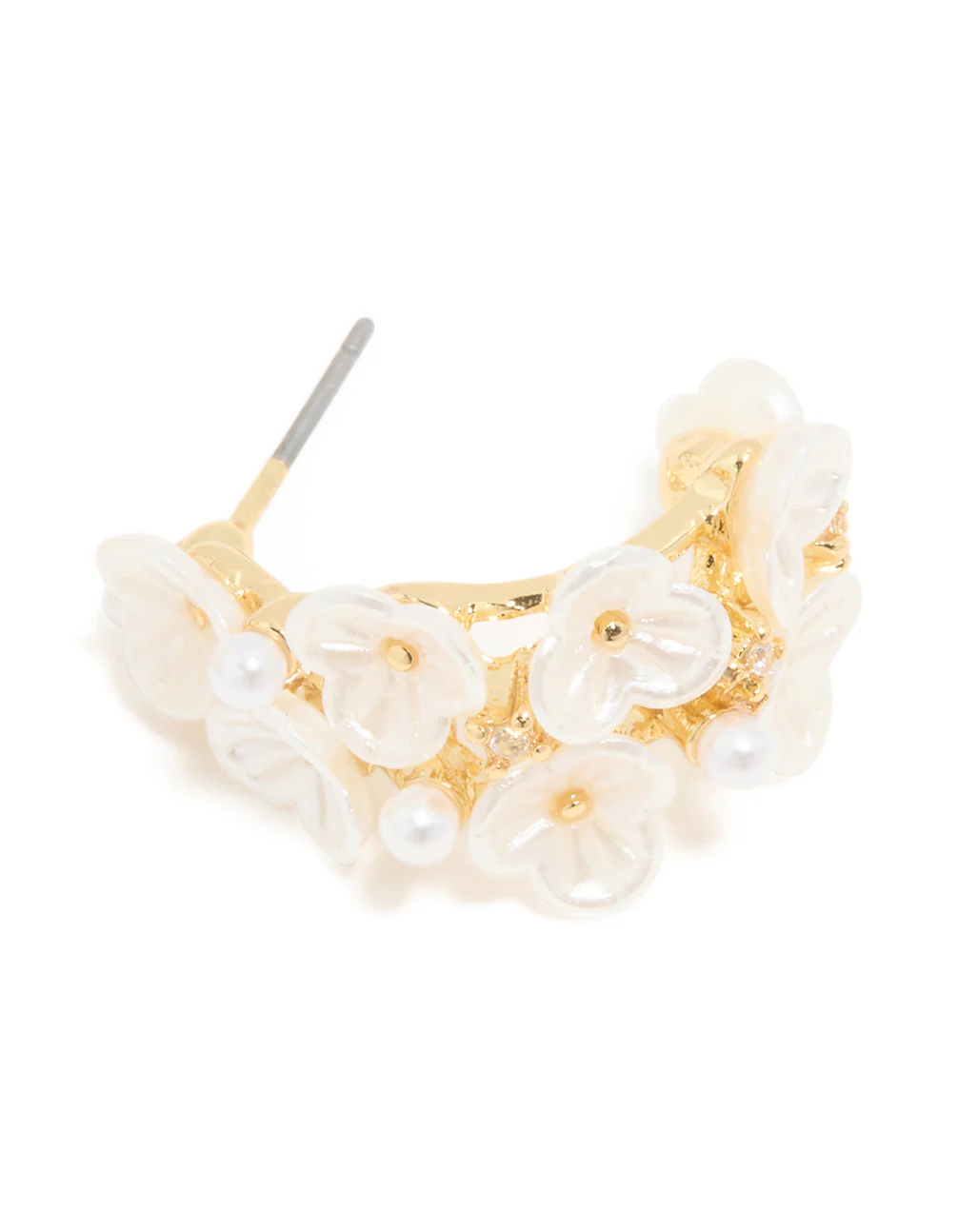 Gold White Acrylic Flowers Hoop Earrings - Image 3