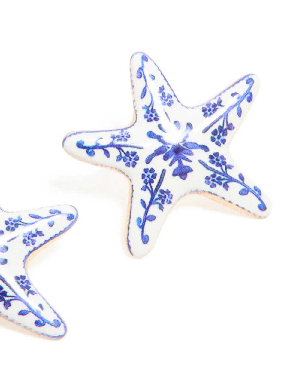 Gold White & Dark Blue Painted Floral Starfish Stud Earrings - Image 5