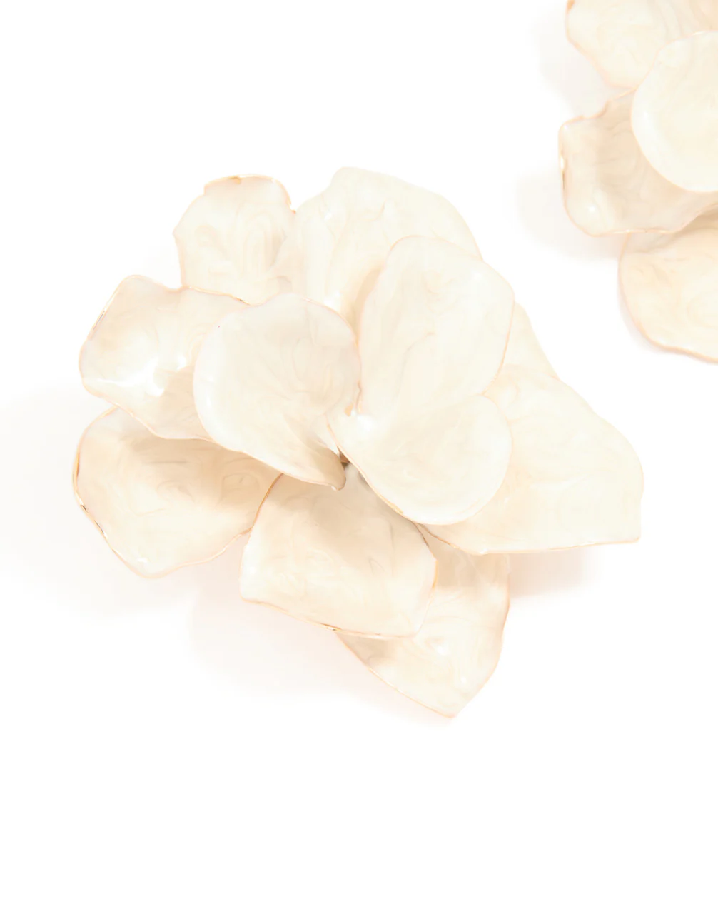 Gold White Enamel Full Flower Earrings - Image 2