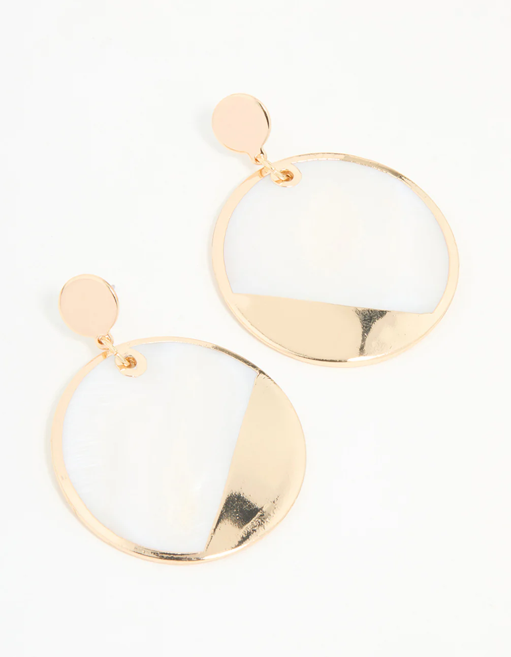 Gold & White Genuine Shell Effect Drop Earrings