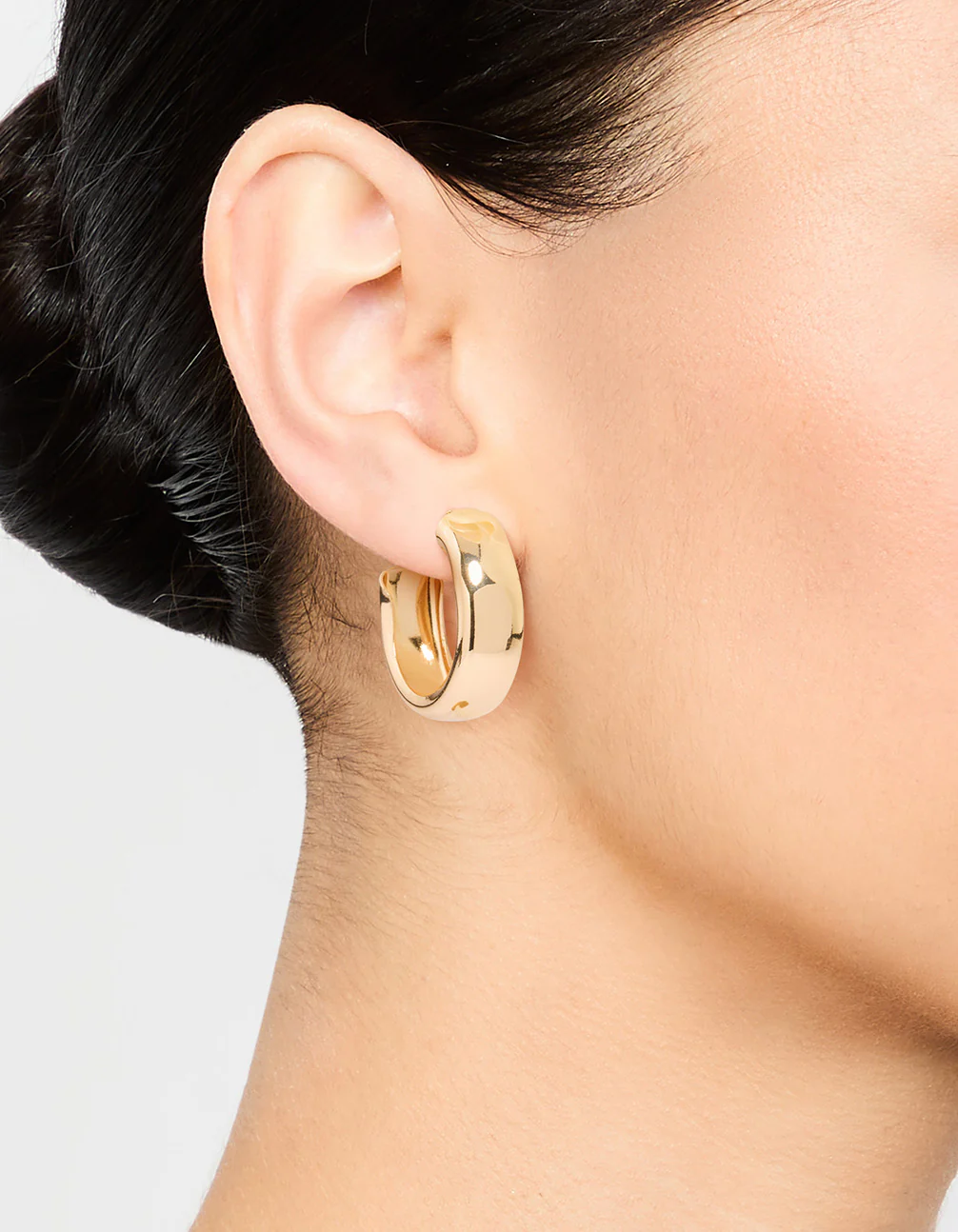 Gold Wide C Hoop Earrings - Image 2