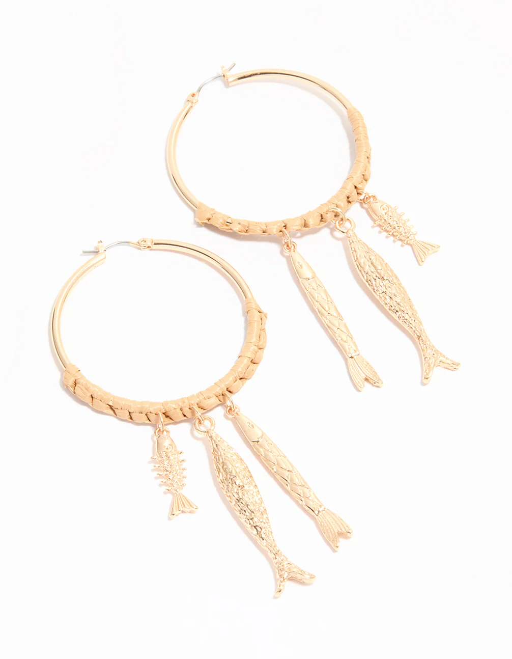 Gold Wrapped Fish Hoop Earrings
