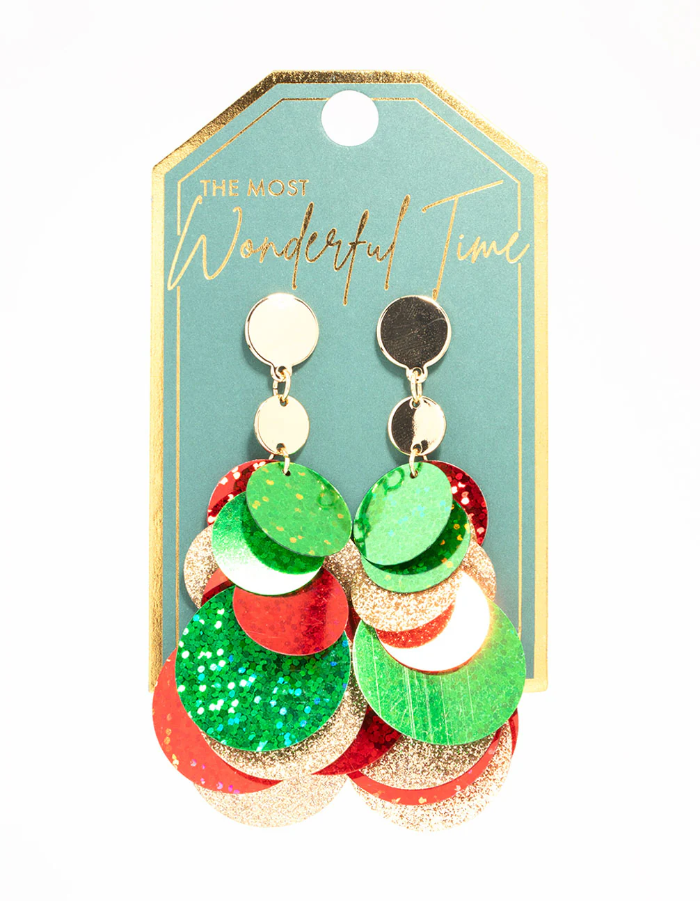 Green & Red Layered Sequin Discs Drop Earrings - Image 2
