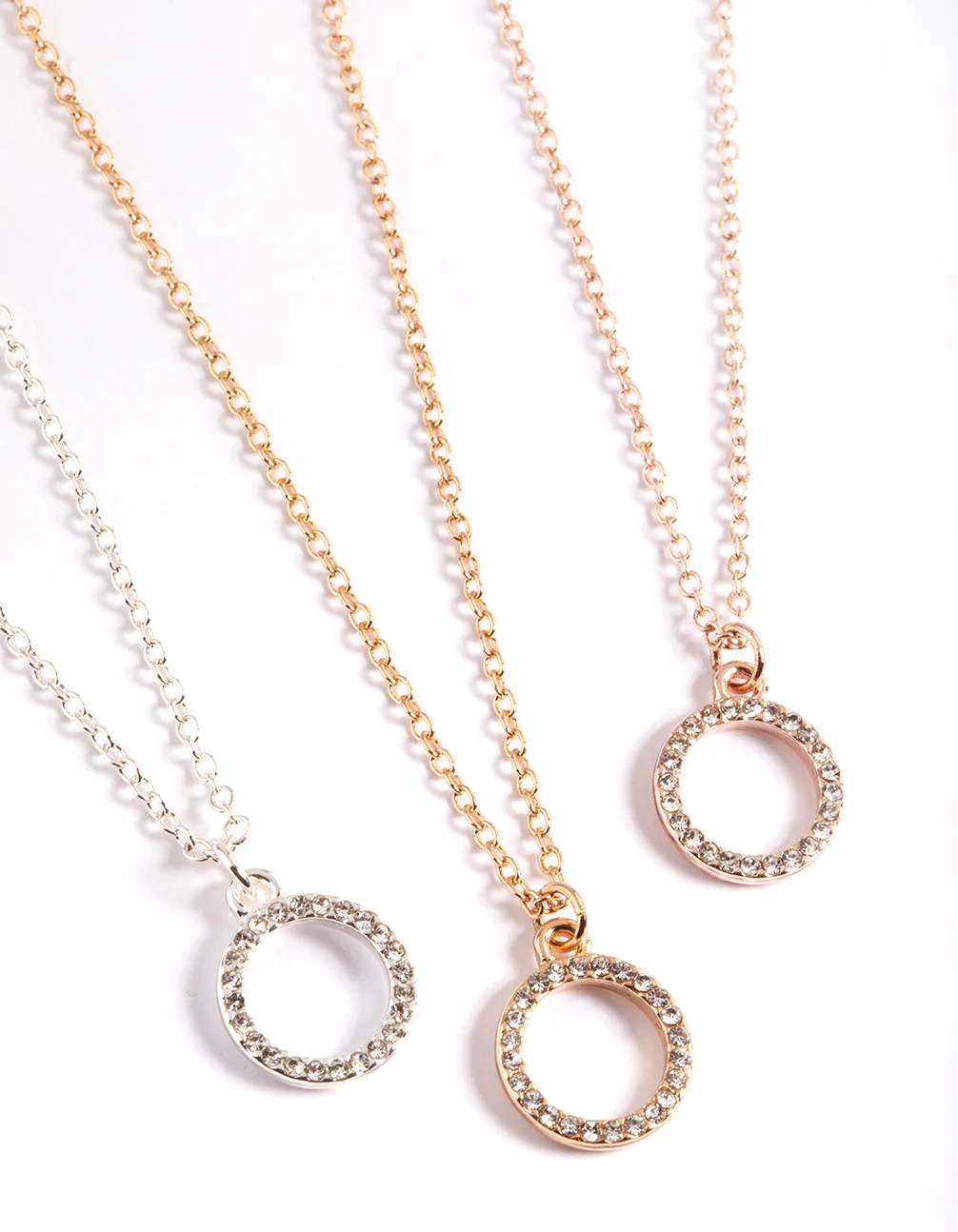 Mixed Metal Diamante Open Circle Necklace Pack - Image 2