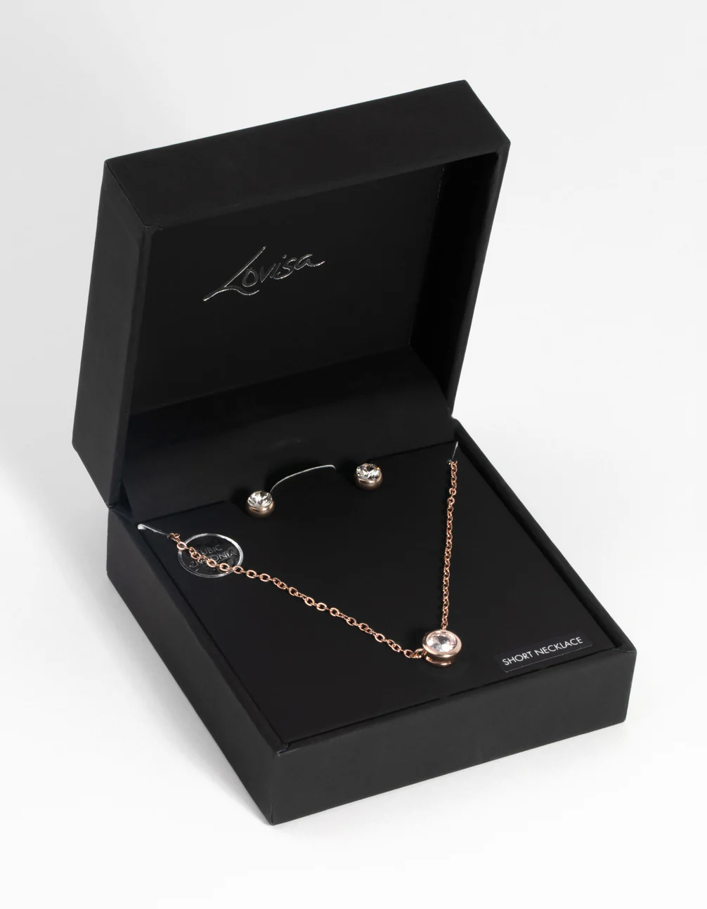 Rose Gold Diamante Pendant Necklace & Earring Set - Image 3