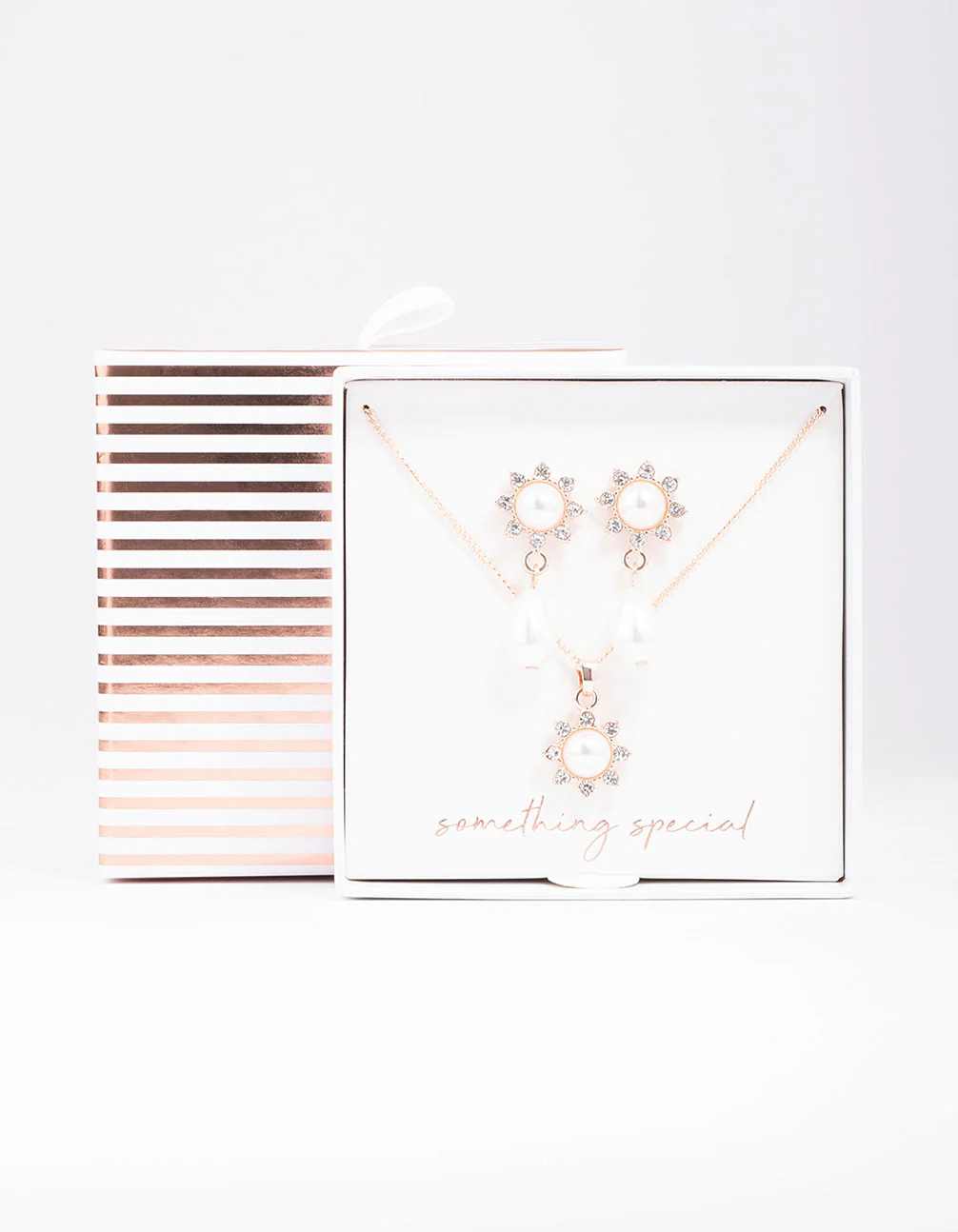 Rose Gold Pearl Flower Drop Jewellery Set - Image 2