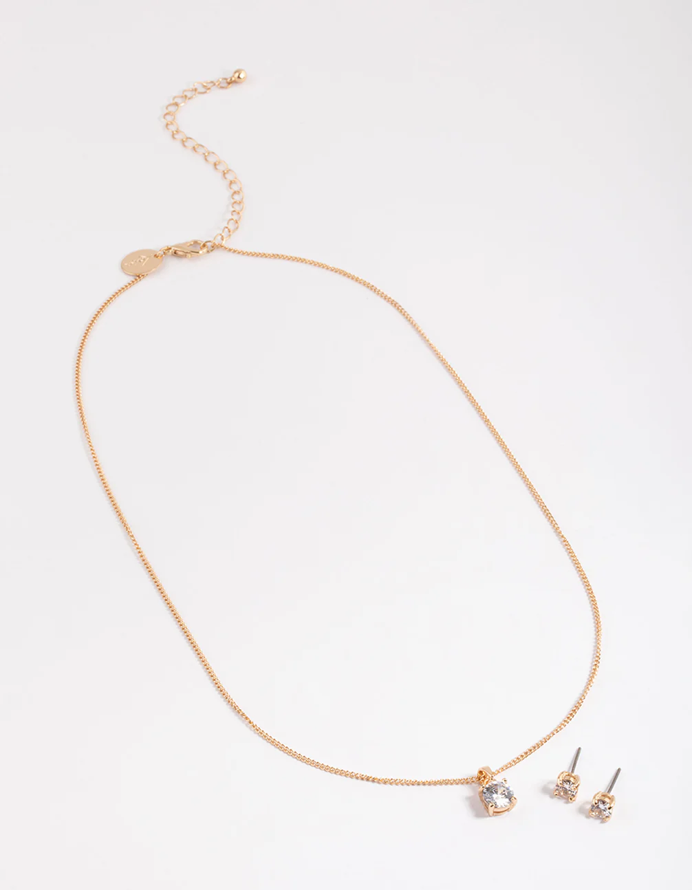 Gold Cubic Zirconia Solitaire Necklace & Stud Earrings - Image 3