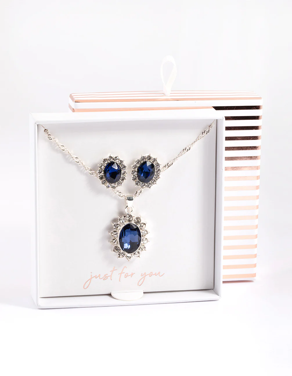 Silver Diana Halo Necklace & Stud Earrings Set