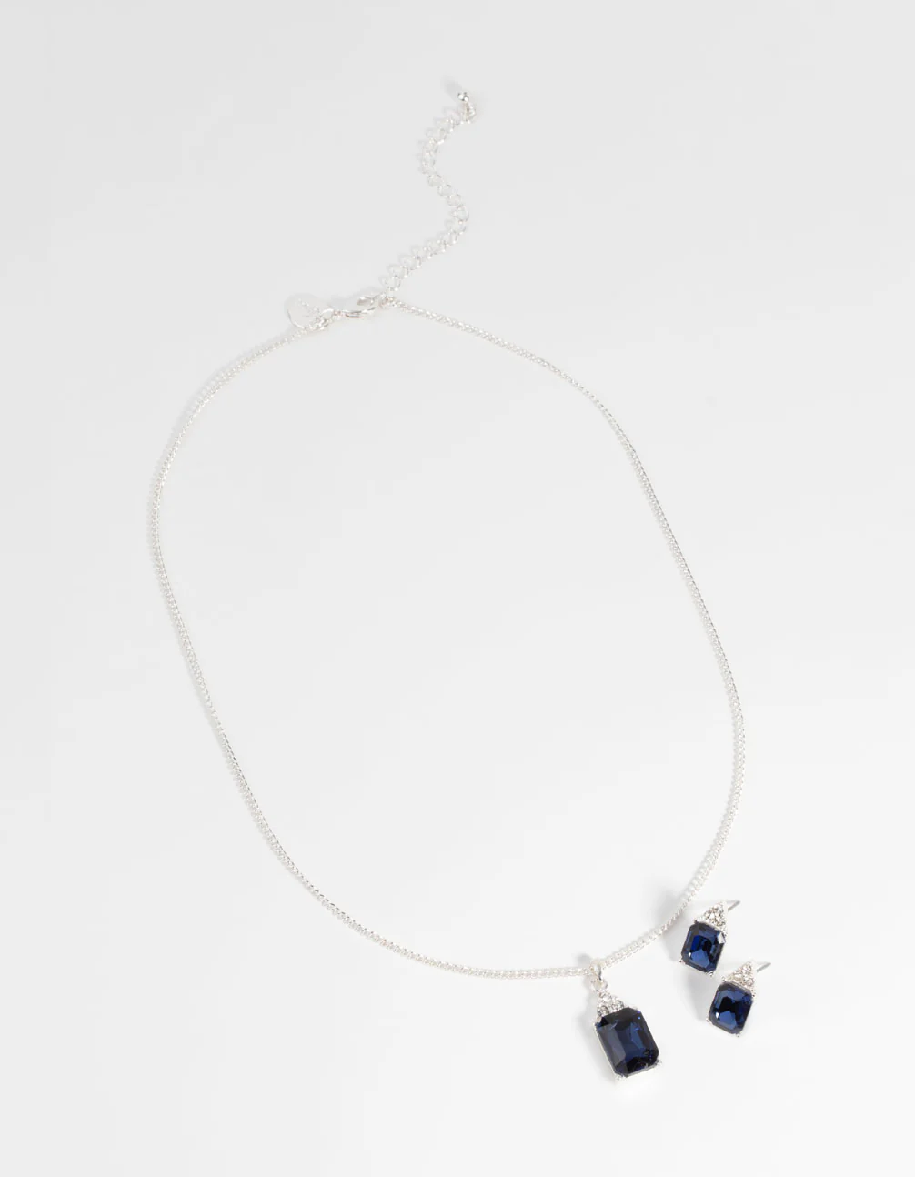 Silver Rectangular Diamante Necklace & Earring Set - Image 2
