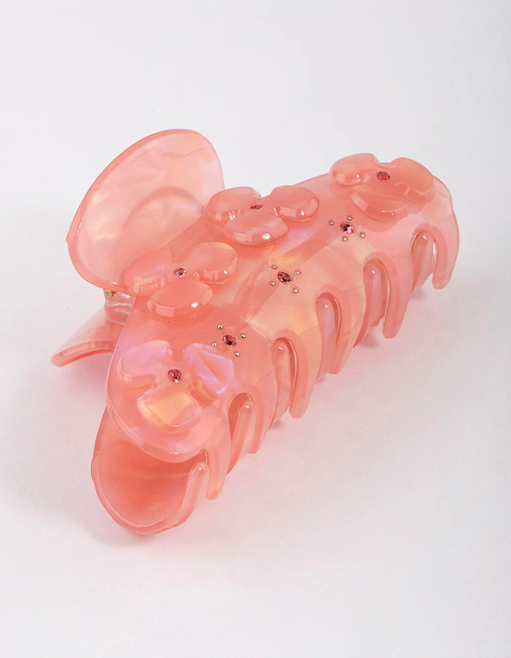 Pink Acrylic Flower Diamante Claw Clip - Image 3
