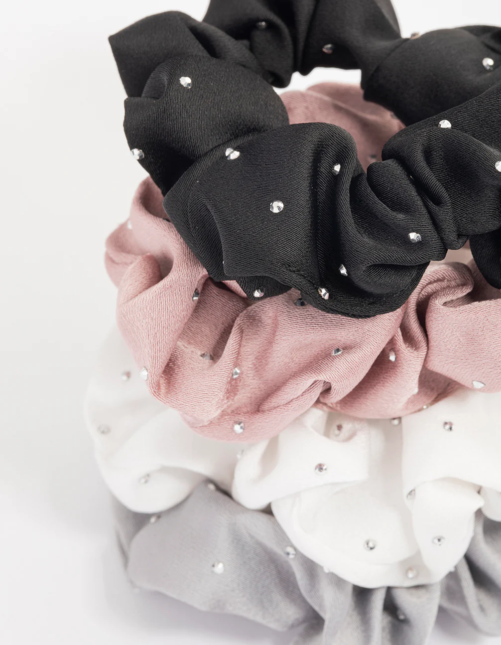 Fabric Mixed Diamante Scrunchie 4-Pack - Image 3