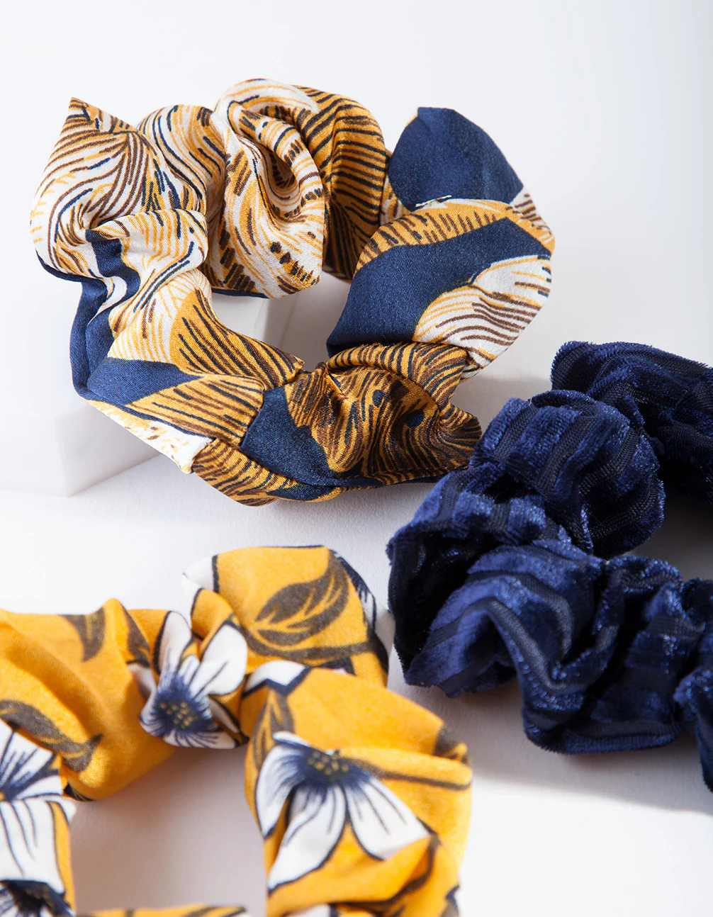 Navy Mustard Floral Scrunchie Pack - Image 2