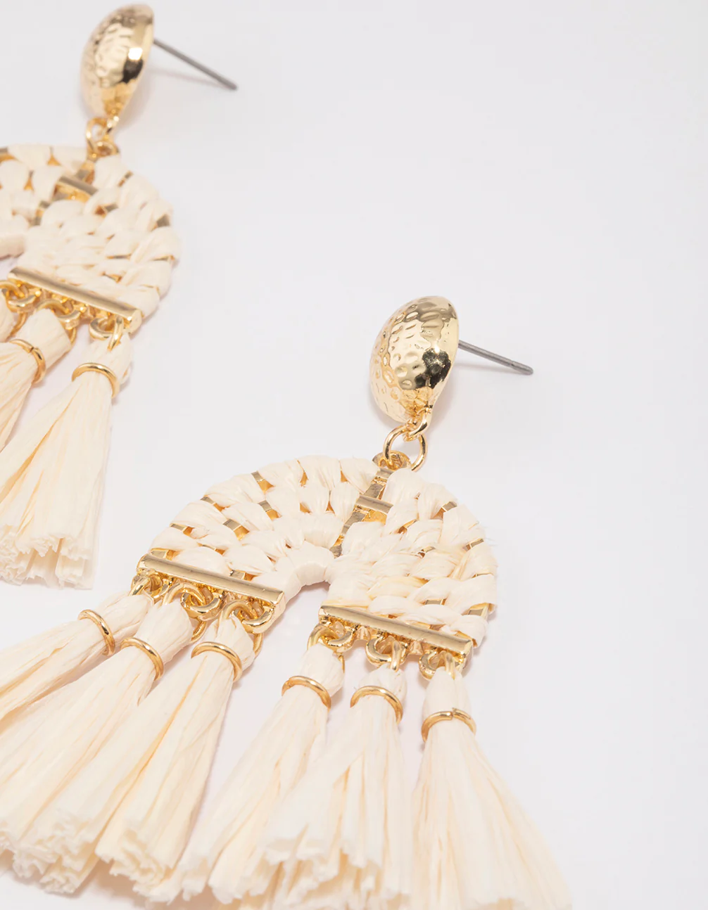 Gold Raffia Tassel Drop Earrings - Image 3