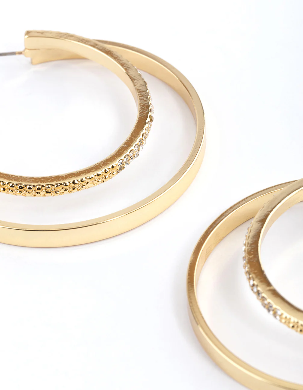 Gold Plated Large Layered Diamante Double Hoop Earrings - Image 2