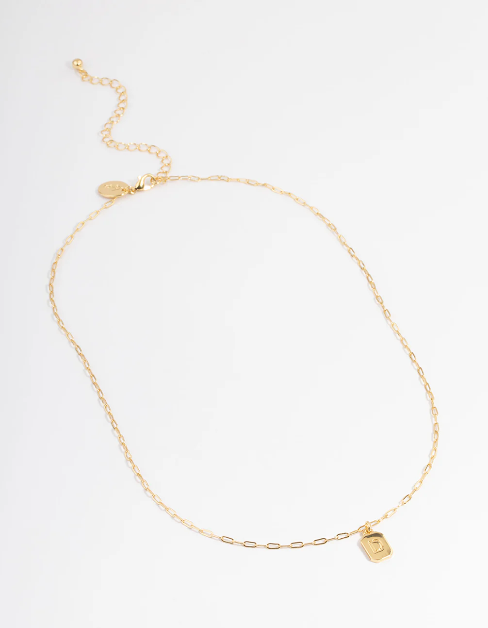 Letter D Gold Plated Rectangle Pendant Initial Necklace - Image 2