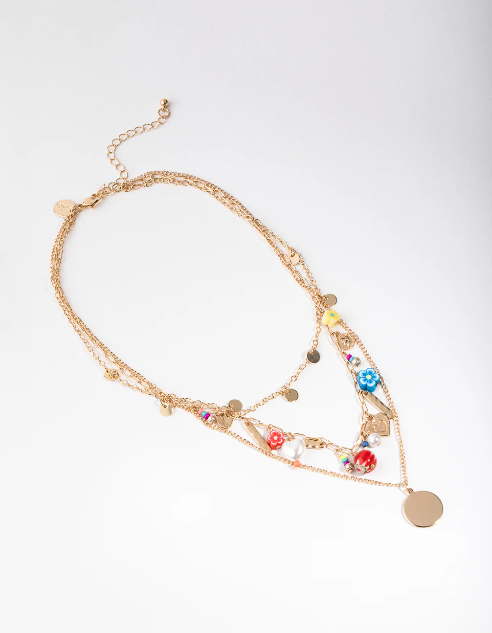 Gold Charm Disc 3-Row Necklace - Image 2