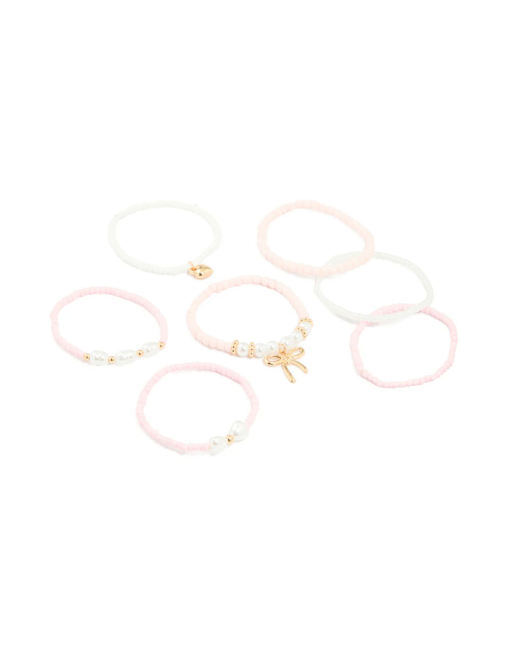 Kids Beaded Pearl Bow Stretch Bracelets 7-Pack
