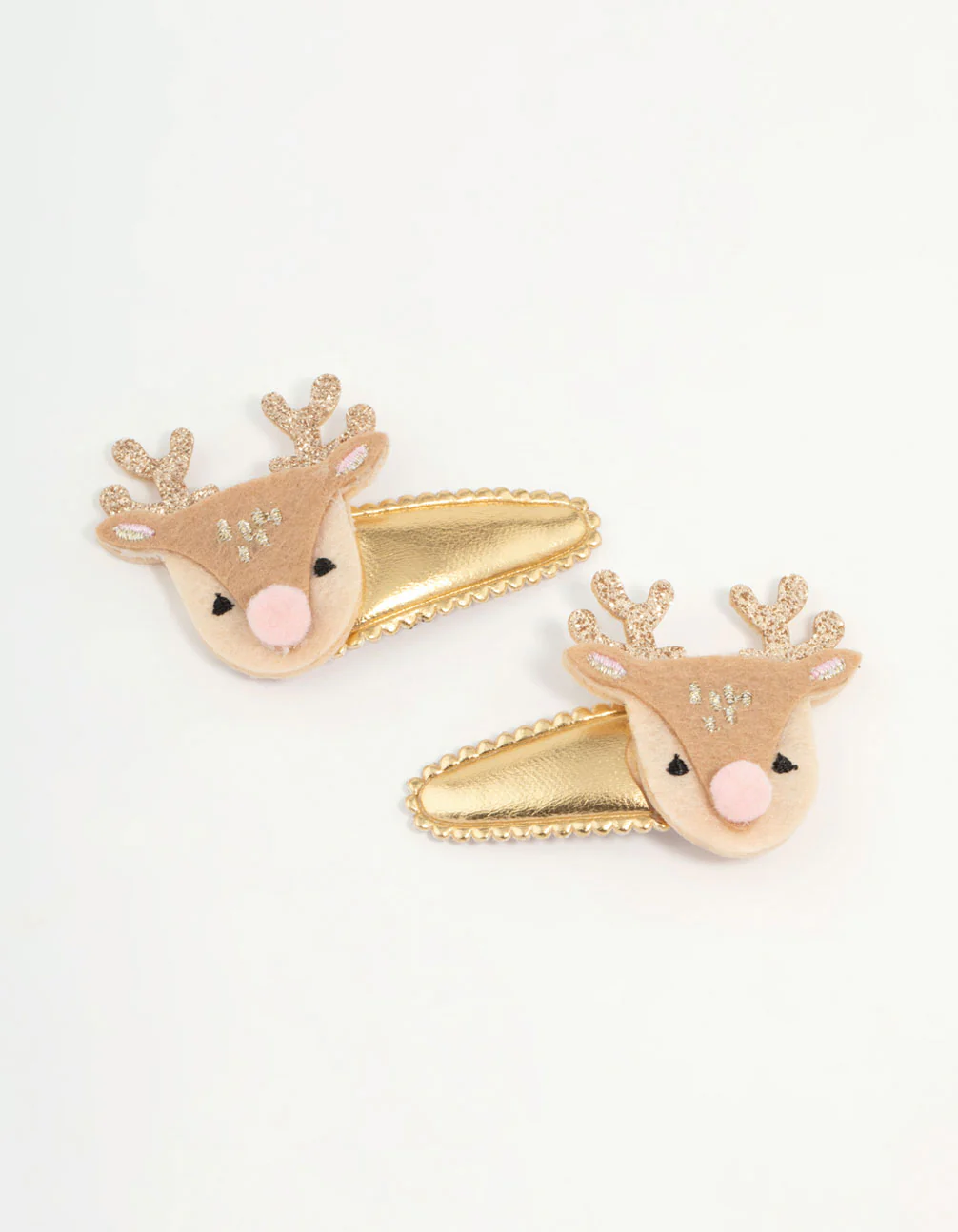 Kids Fabric Reindeer Gold Snap Clips 2-Pack