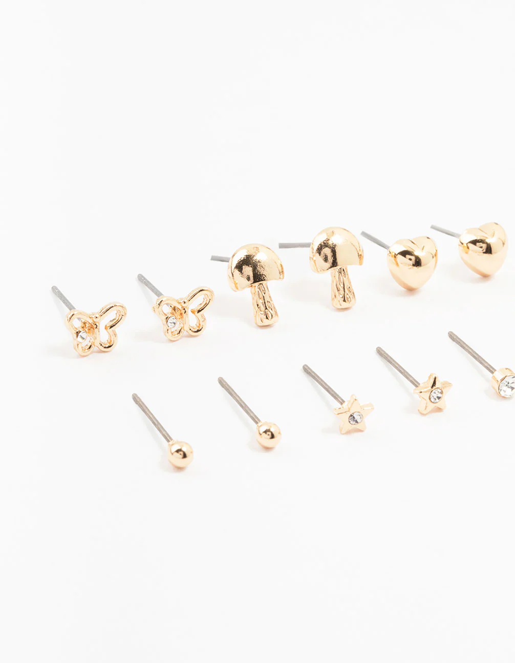 Kids Gold Butterfly Stud Earrings 6-Pack - Image 2