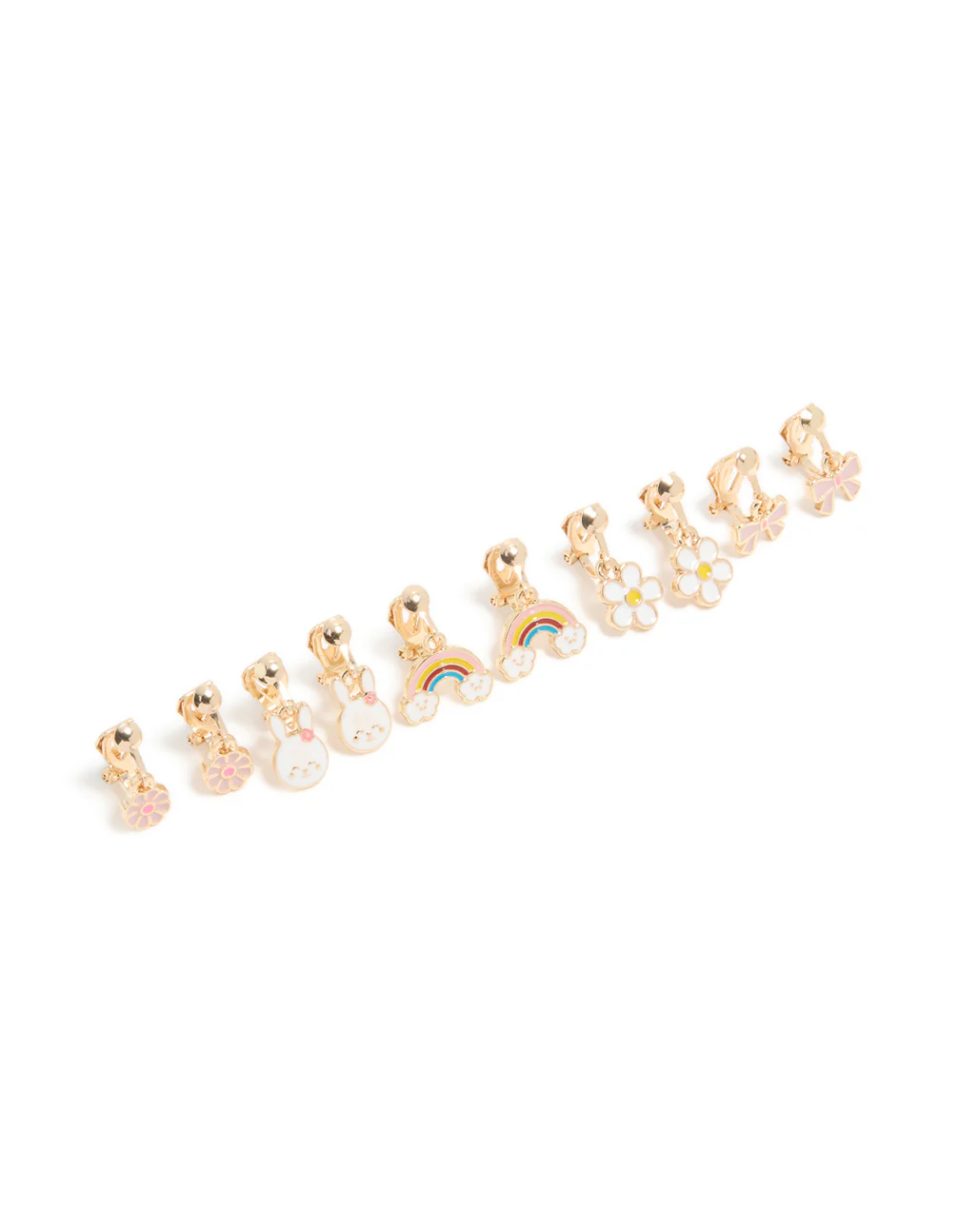 Kids Gold Easter Bunny & Flower Clip-On Earrings 5-Pack