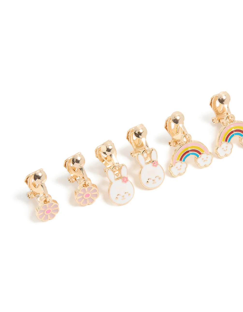 Kids Gold Easter Bunny & Flower Clip-On Earrings 5-Pack - Image 2
