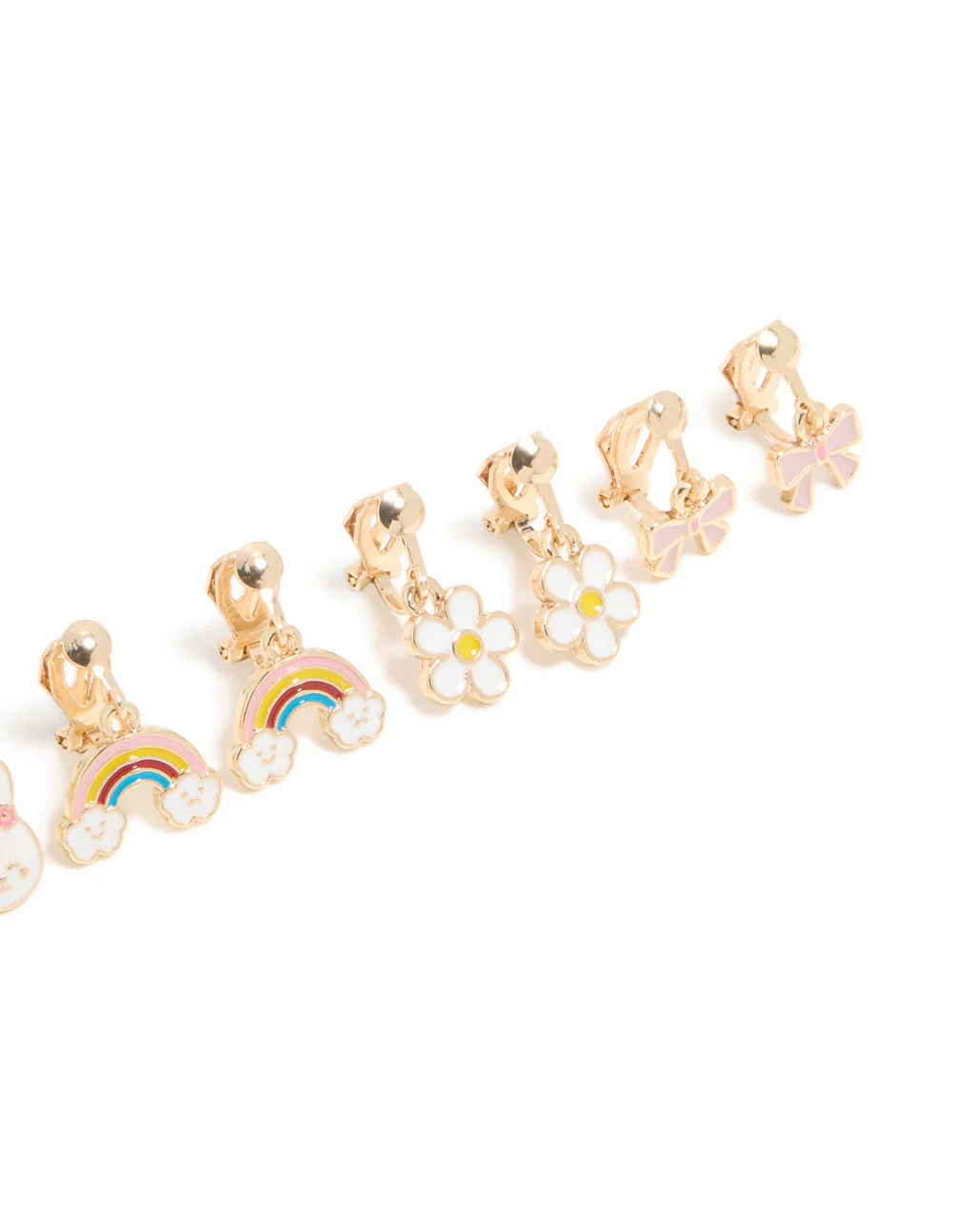 Kids Gold Easter Bunny & Flower Clip-On Earrings 5-Pack - Image 3