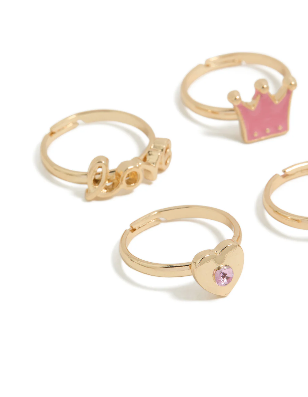 Kids Gold Glitzy Love & Princess Crown Rings 6-Pack - Image 2