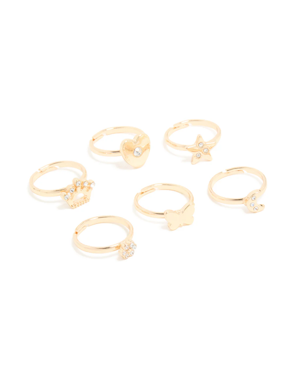 Kids Gold Heart & Butterfly Rings 6-Pack