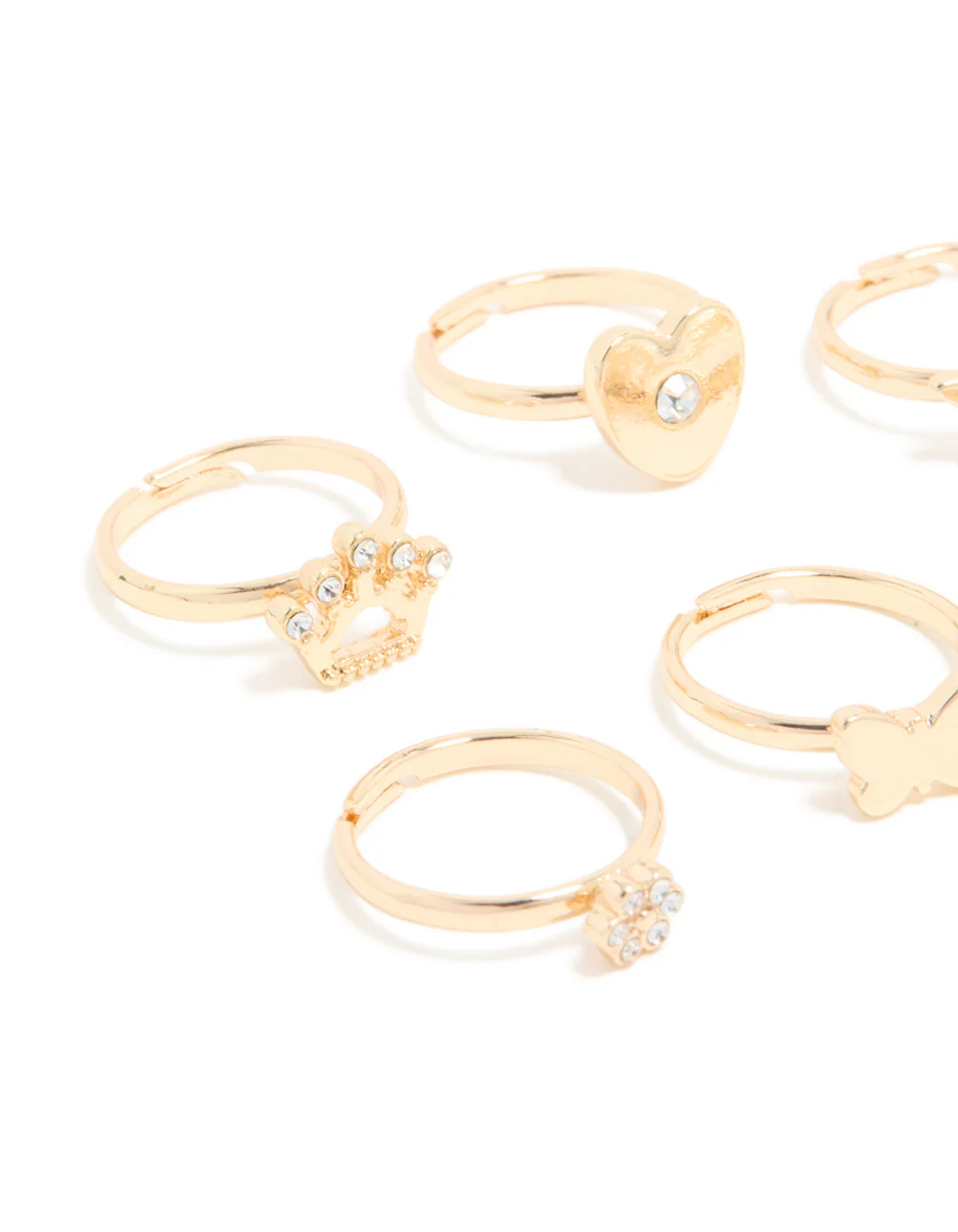 Kids Gold Heart & Butterfly Rings 6-Pack - Image 2