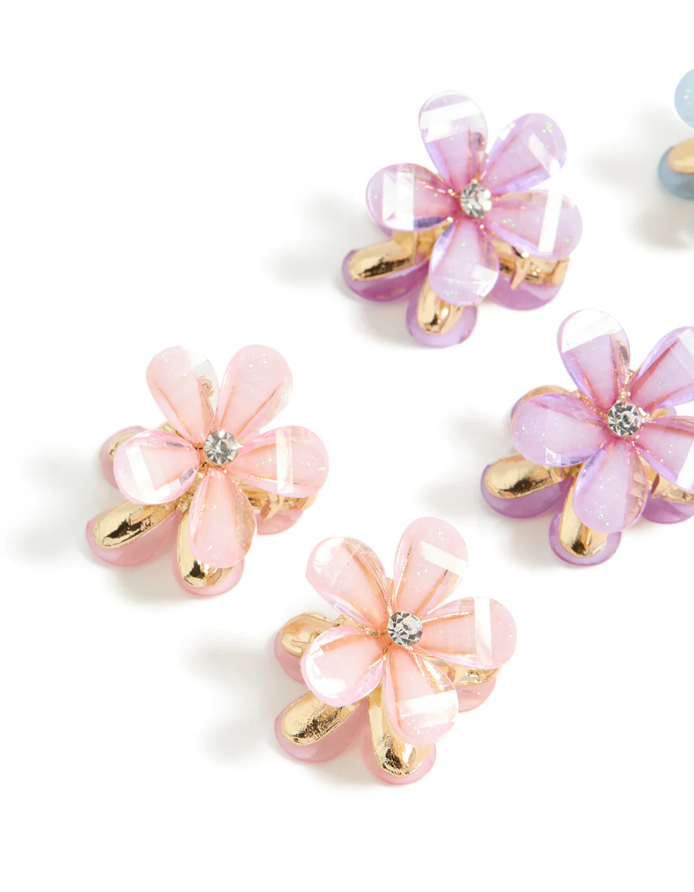 Kids Gold Pastel Diamante Flower Claws 6-Pack - Image 2