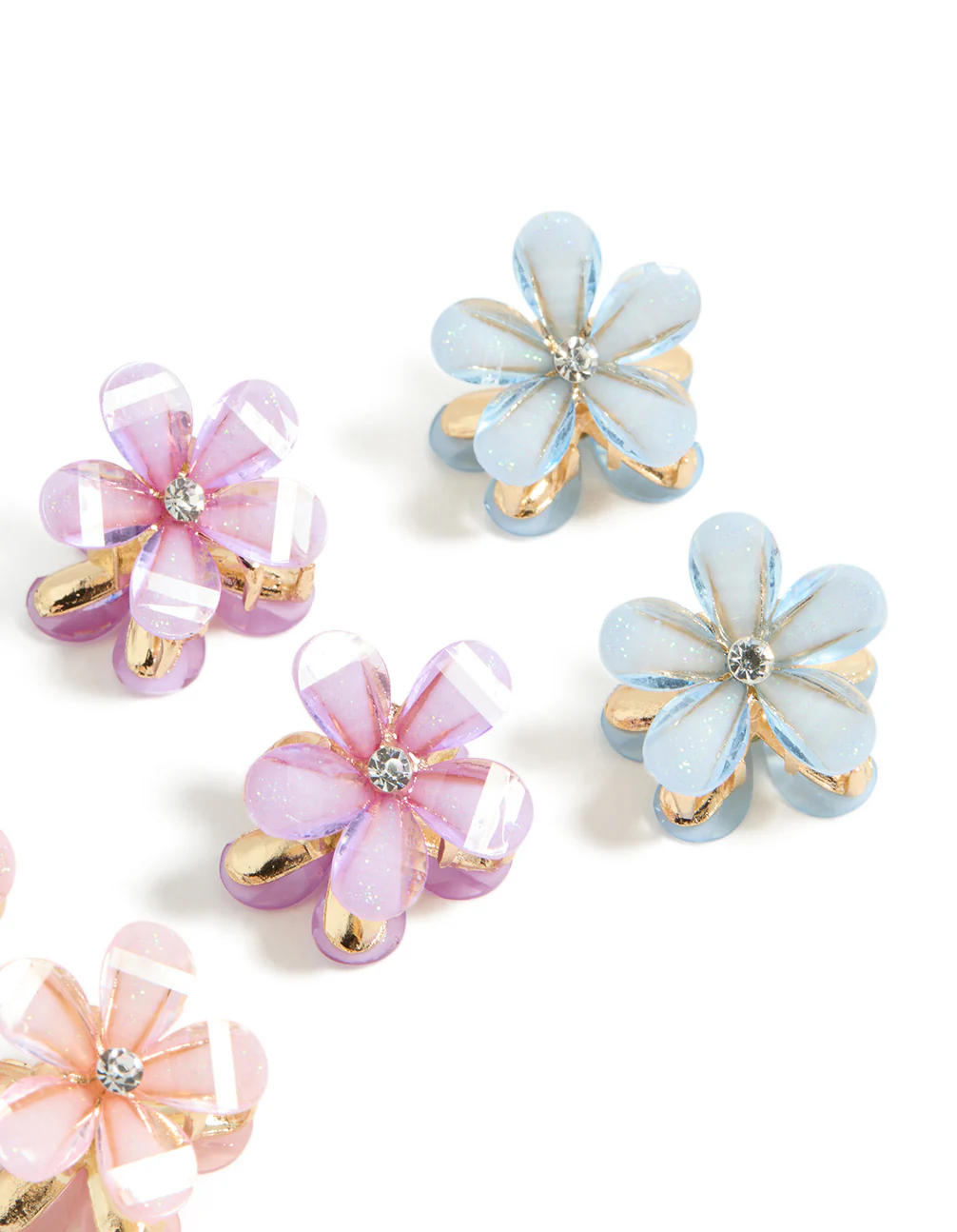 Kids Gold Pastel Diamante Flower Claws 6-Pack - Image 3