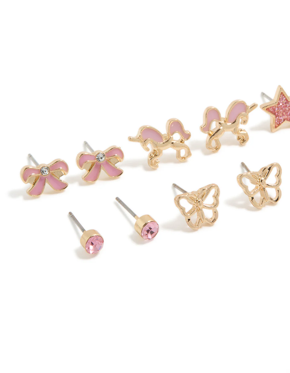 Kids Gold Pearl & Unicorn Stud Earrings 6-Pack - Image 2