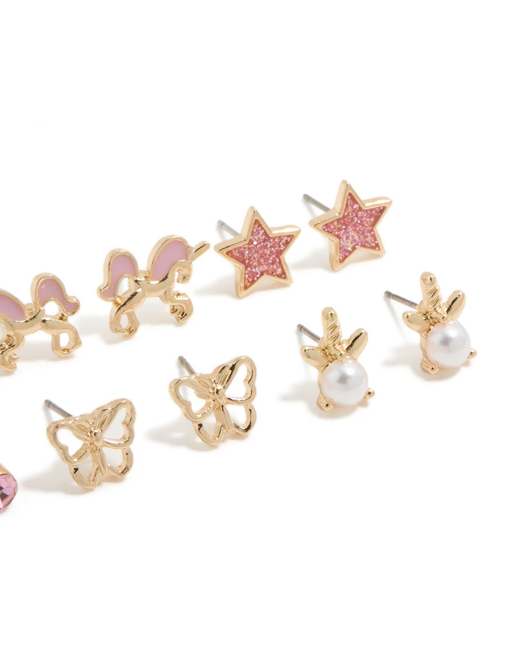 Kids Gold Pearl & Unicorn Stud Earrings 6-Pack - Image 3