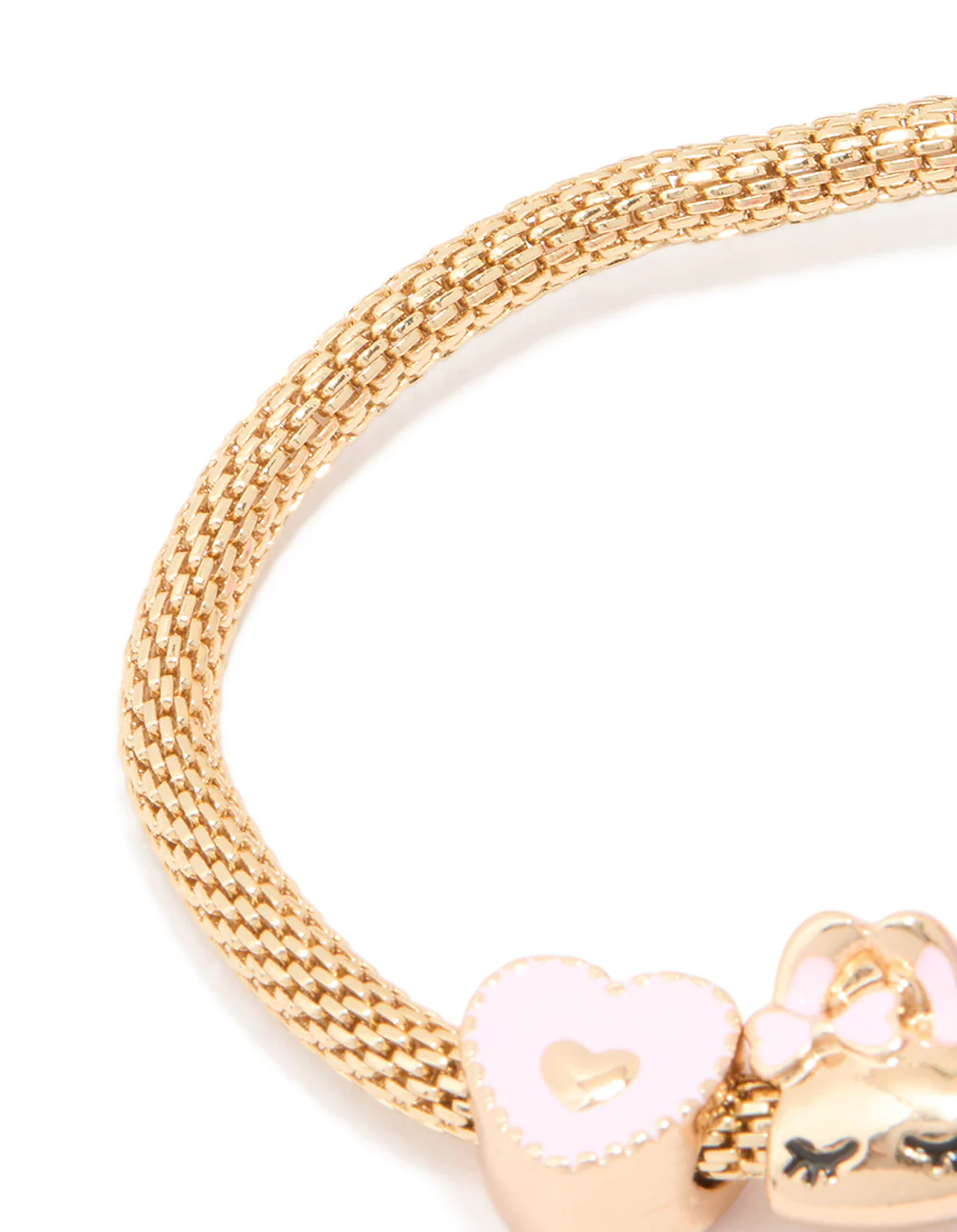 Kids Gold Pink & White Cat Flower Stretch Bracelet & Ring Set - Image 3