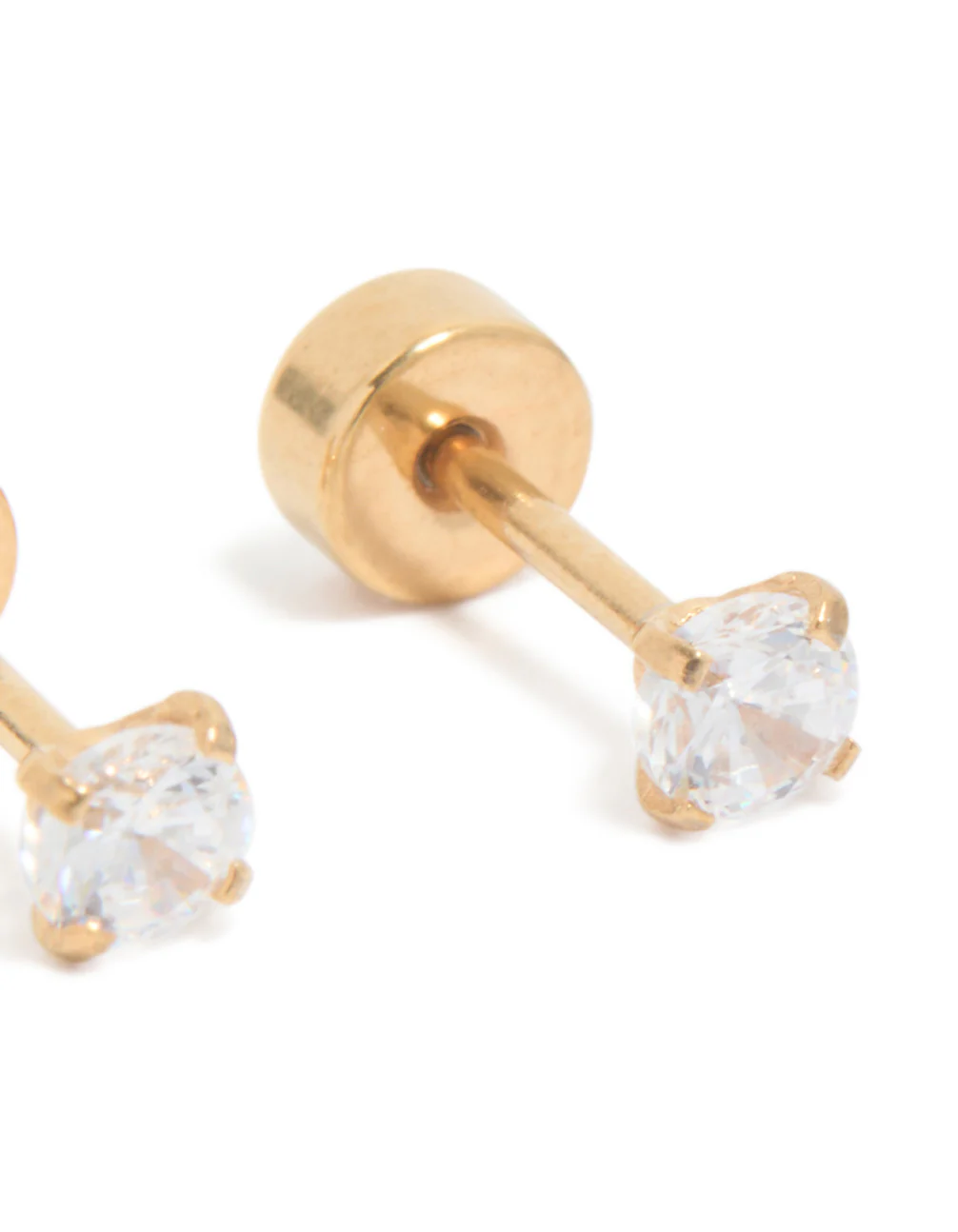 Kids Gold Plated Surgical Steel Cubic Zirconia Classic Flat Back Studs - Image 3