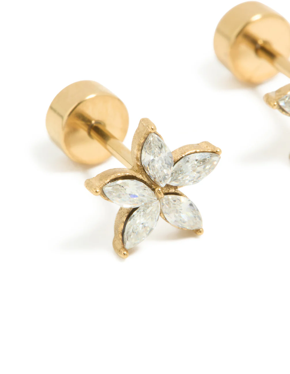 Kids Gold Plated Surgical Steel Cubic Zirconia Flower Flat Back Studs - Image 2