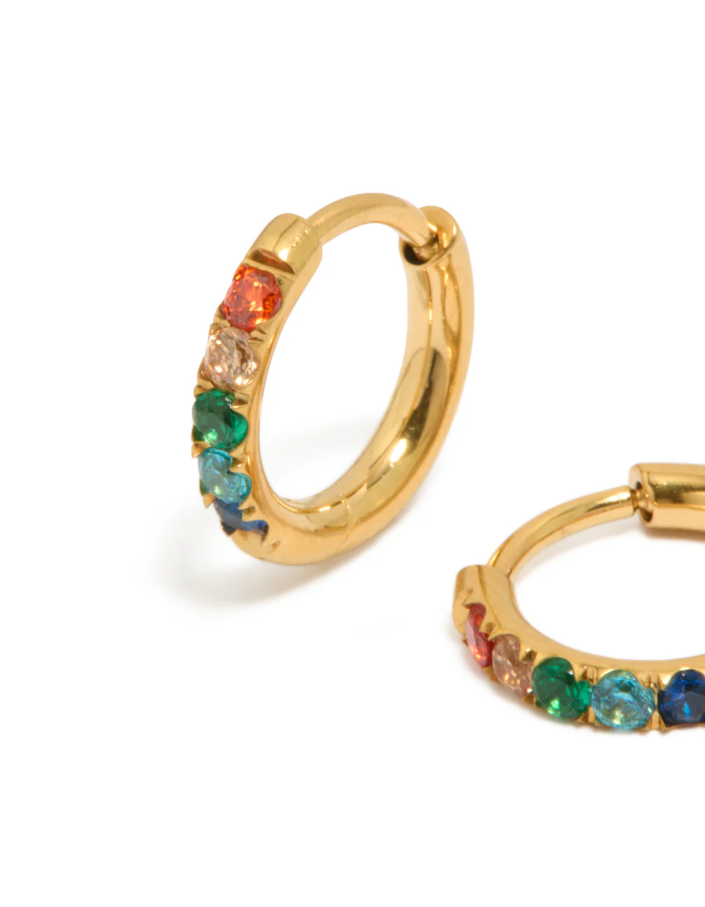 Kids Gold Plated Surgical Steel Rainbow Coloured Cubic Zirconia Sleeper Earrings - Image 2