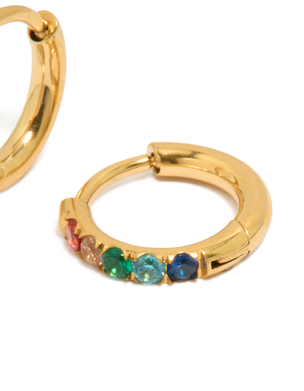 Kids Gold Plated Surgical Steel Rainbow Coloured Cubic Zirconia Sleeper Earrings - Image 3