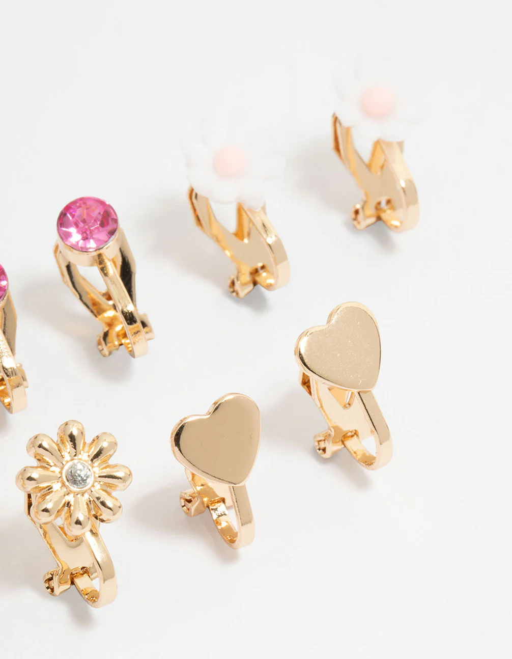 KIds Gold Pom Pom Flower & Butterfly Clip On Earrings 3-Pack - Image 3