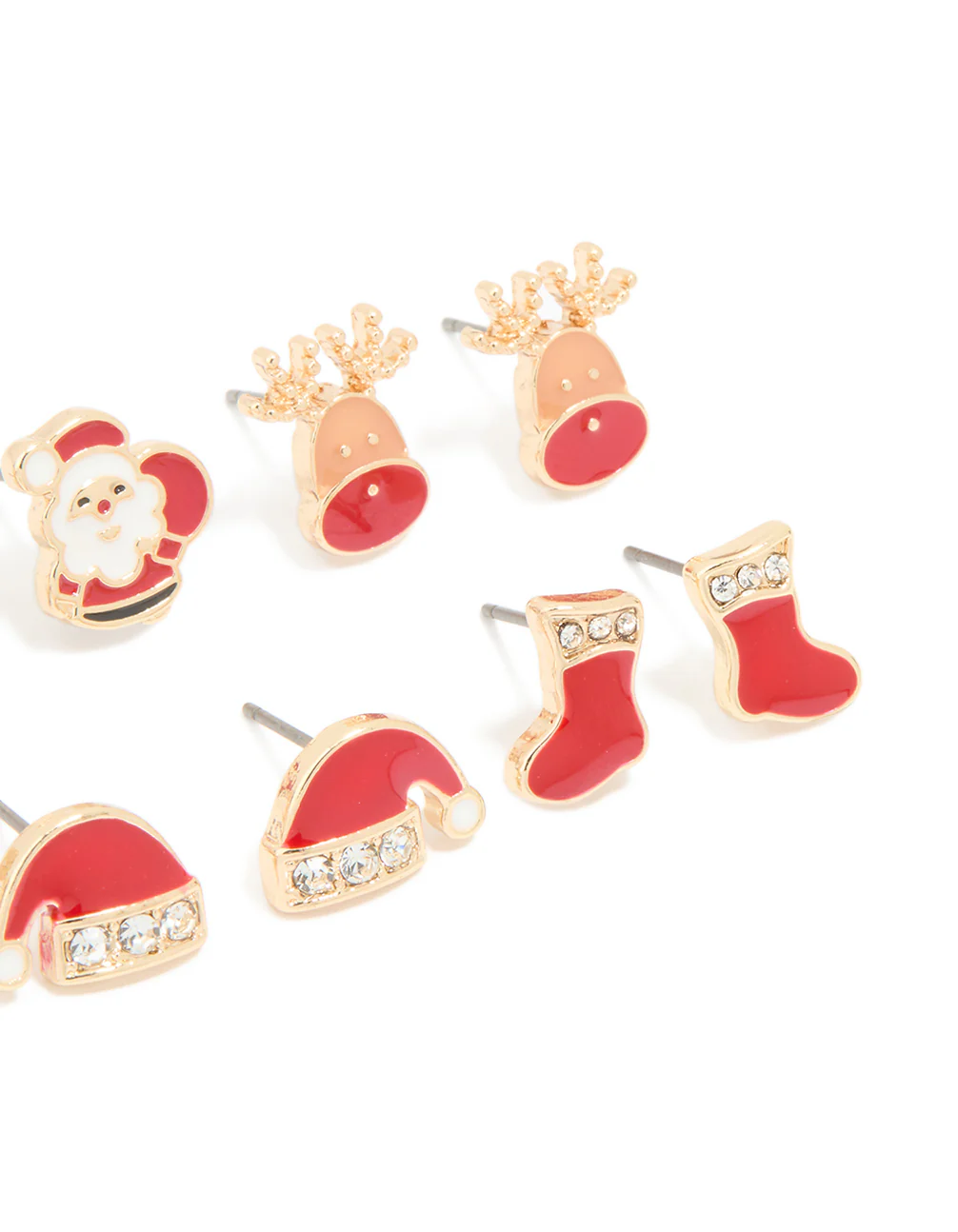 Kids Gold Red Santa & Stocking Earrings 6-Pack - Image 3