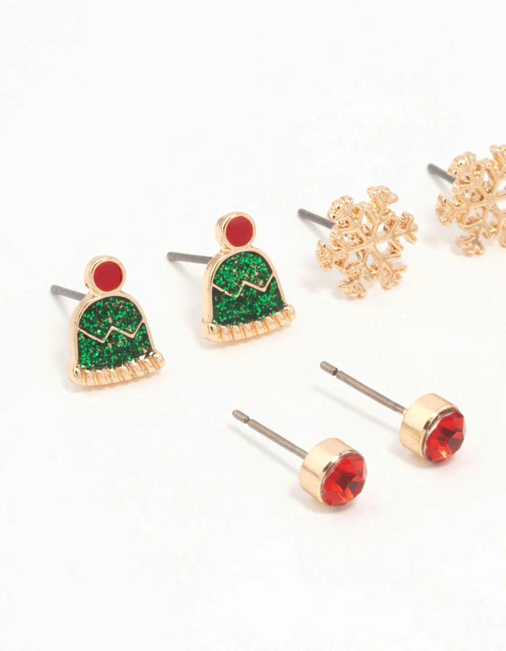 Kids Gold Santa Hat & Gingerbread Man Stud Earrings 6-Pack - Image 2