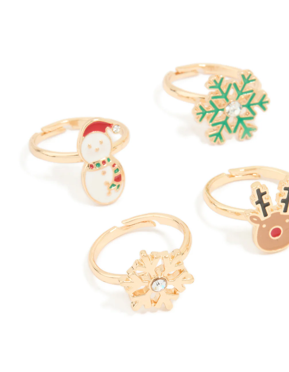 Kids Gold Snowman & Reindeer Rings 6-Pack - Image 2